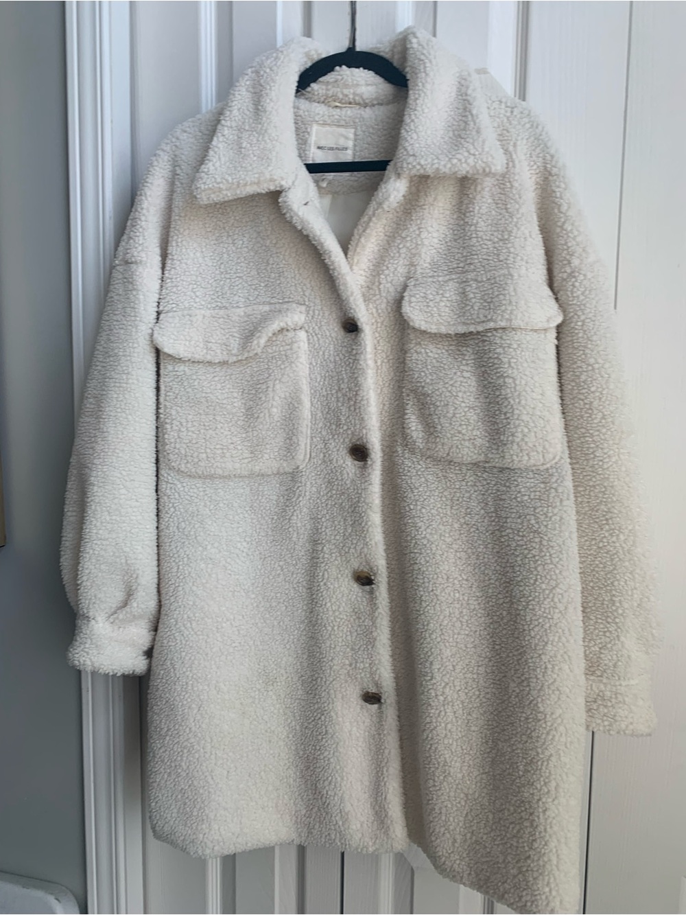 Avec Les Filles Cream Teddy Sherpa Button Coat (SZ L)